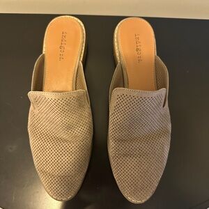 Indigo Taupe Perforated Suede Slip-On Mules